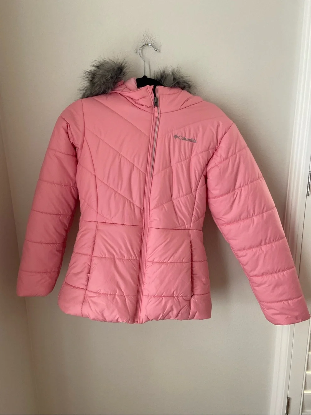 Columbia Katelyn Crest Pink Rose Hooded Puffer Jacket Girls Large 14/16
